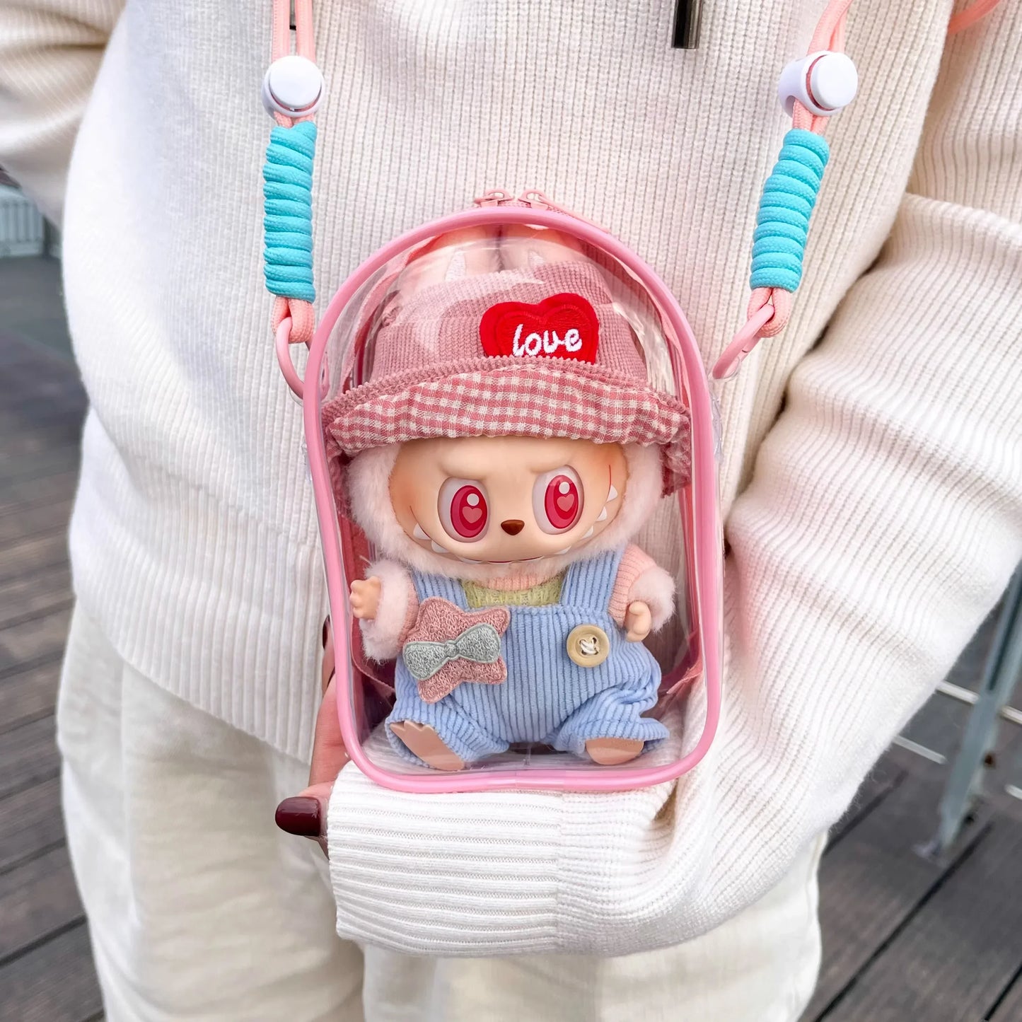 Labubu Protect Case Labubu Sitting Party 17cm Cotton Doll Shoulder Pain Bag PVC Storage Bag Labubu Walk Dustproof Bag