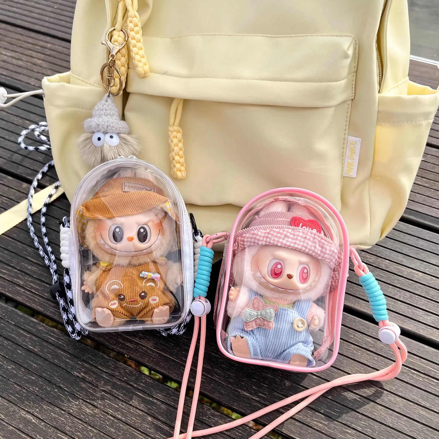 Labubu Protect Case Labubu Sitting Party 17cm Cotton Doll Shoulder Pain Bag PVC Storage Bag Labubu Walk Dustproof Bag