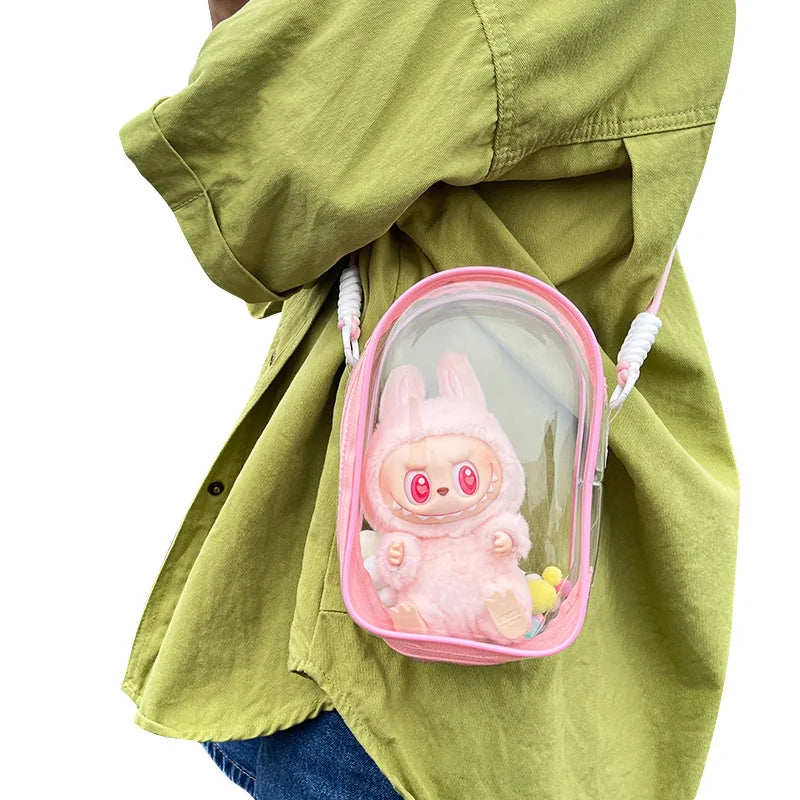 Labubu Protect Case Labubu Sitting Party 17cm Cotton Doll Shoulder Pain Bag PVC Storage Bag Labubu Walk Dustproof Bag